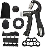 ZITFRI Fortalecedores de Mano 5-60KG Ajustable Fortalecedor de Agarre 6PCS Kit Entrenamiento Dedos Antebrazo Muñeca Ejercitadores de Manos y Estirador de Dedos, Pelota Antiestres, Apretón de Manos